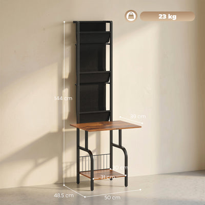 HOMCOM Vinyl Record Player Stand Record Storage with Player Stand Oxford Fabric Pockets Bottom Shelf Rustic Brown and Black 