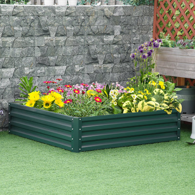 Outsunny Square Raised Garden Bed Box with Weatherized Steel Frame for Vegetables, Flowers, & Herbs, 120 x 120 x 30cm, Green 