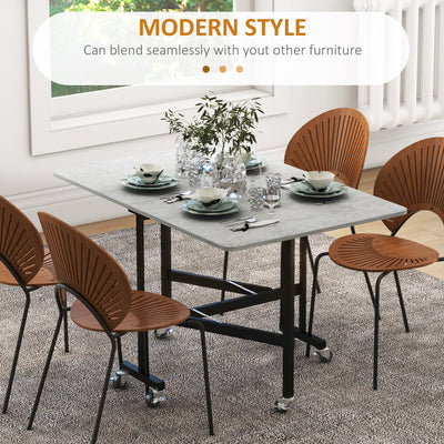 HOMCOM Mobile Drop Leaf Table, Folding Dining Table with 6 Wheels & Brakes, Kitchen Table for Small Spaces, Grey Marble Effect 