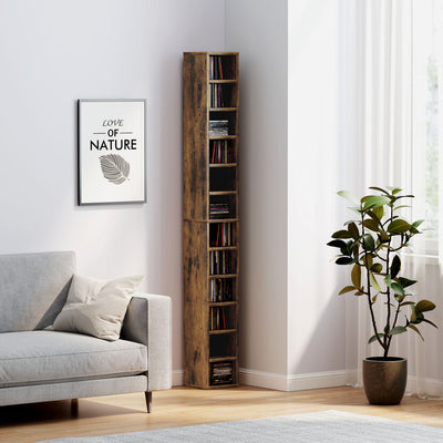 HOMCOM 204 CD Tall Narrow Media Storage Tower - Rustic Brown 