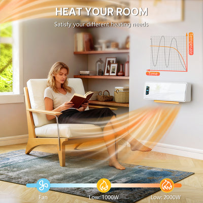HOMCOM 2000W PTC Ceramic Fan Heater, Wall Mounted, 30° Oscillation, 54L x 18.7W x 14.5H cm - White