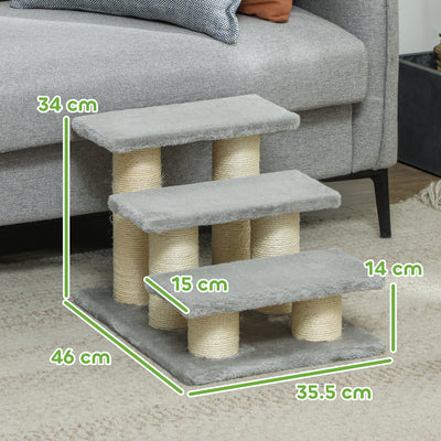 PawHut Pet Stairs 3-step Pet Ladder Cat dog Stairs Climb Ladder Cat Tree, Grey 