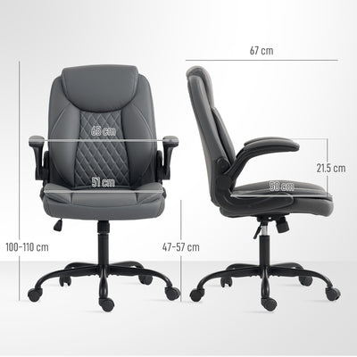 HOMCOM Faux Leather Office Chair. with Flip-Up Armrests - Charcoal Grey 