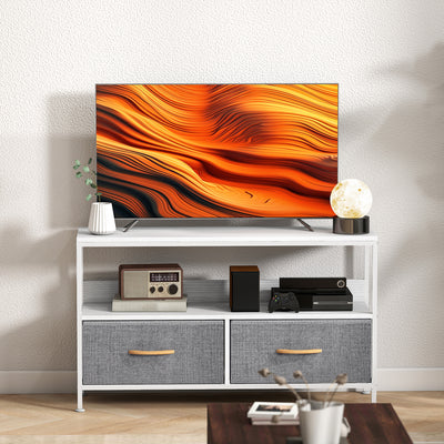 HOMCOM TV Stand Cabinet with 2 Foldable Drawers - White 