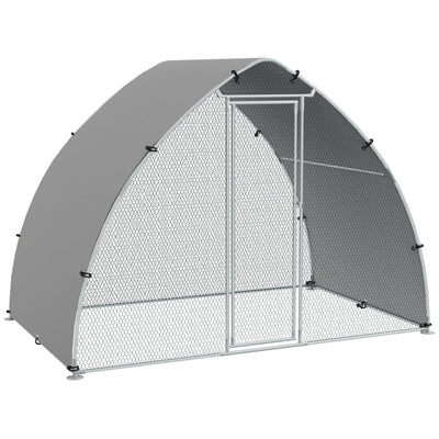 PawHut Galvanised Outdoor Chicken Coop with Cover, for 4-6 Chickens, Hens, Ducks, Rabbits, 3 x 1.9 x 2.2m - Silver Tone 