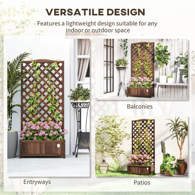 Outsunny 53L Garden Wooden Planter Box with Trellis Free Standing Flower Raised Bed with Lattice for Climbing Plants, 76cm x 36cm x 170cm, Dark Brown 