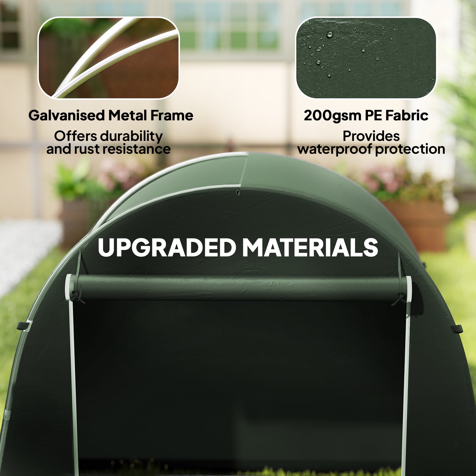 Outsunny 8 x 4 ft Garden Storage Tent, Waterproof Bike Tent with Roll-up Zipper Door and Galvanised Metal Frame, Green 