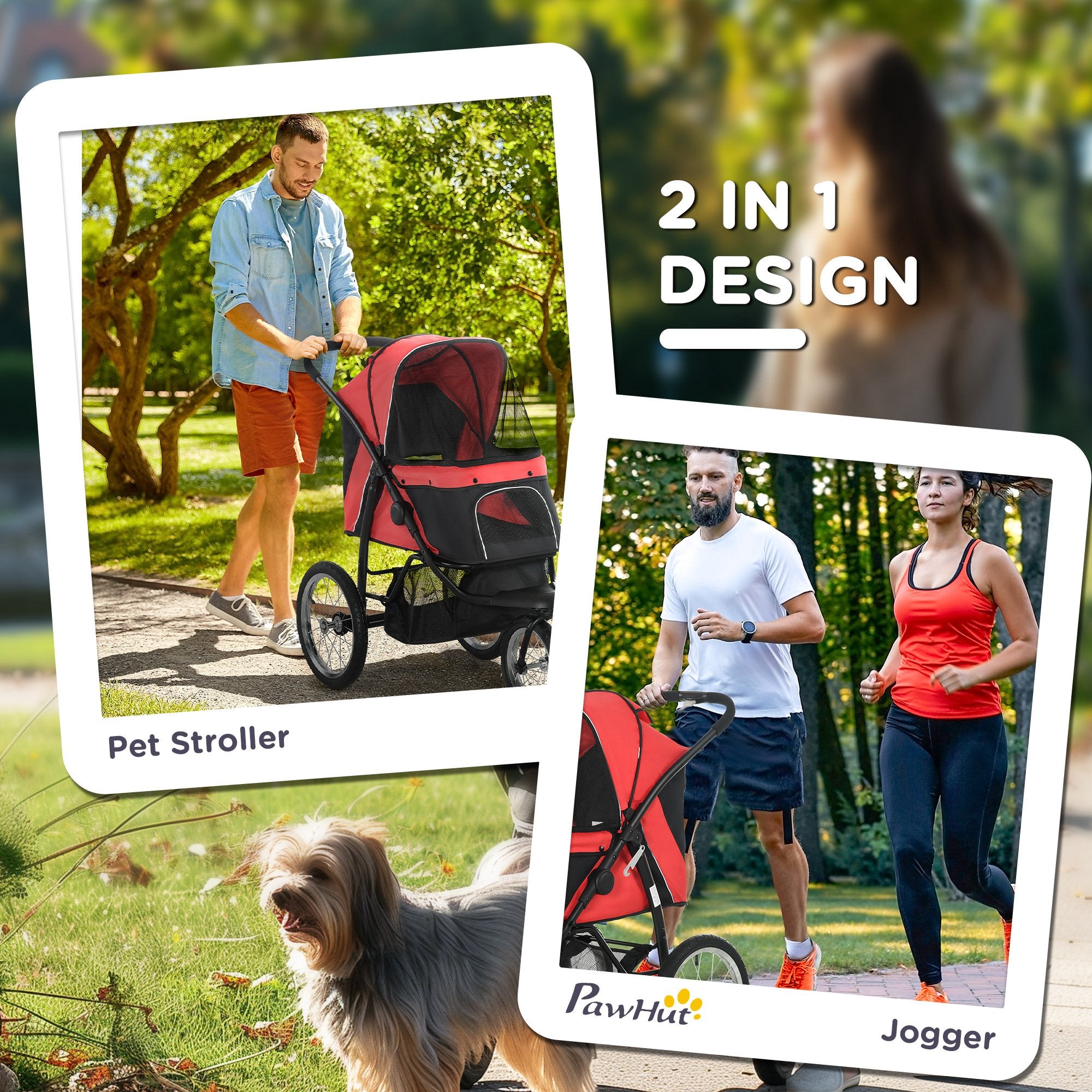 PawHut Foldable Pet Stroller with Three Wheels, for Small, Medium Dogs, Red 