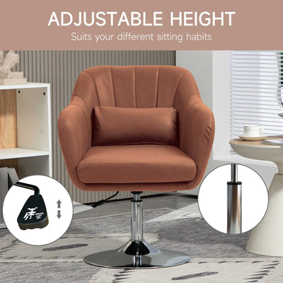 HOMCOM Swivel Microfibre Accent Chair for Living Room Contemporary Vanity Armchair with Adjustable Height Thick Cushion Lumbar Support Armrest for Bedroom Office Brown 