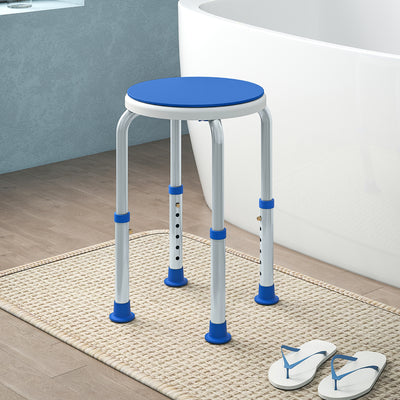 HOMCOM 360° Swivel Shower Chair, Height Adjustable Aluminium Shower Stool with Non-Slip Feet for Disabled, Elderly, Blue 