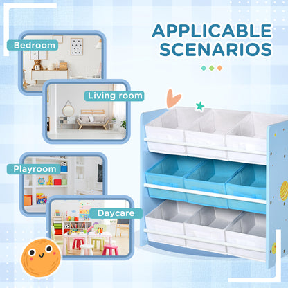 ZONEKIZ Kids Storage Rack, with Nine Removable Baskets, for Nursery, Bedroom, Playroom - Blue 