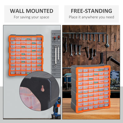 DURHAND 60 Drawers Parts Organiser Wall Mount Storage Cabinet Garage Small Nuts Bolts Tools Clear Orange 