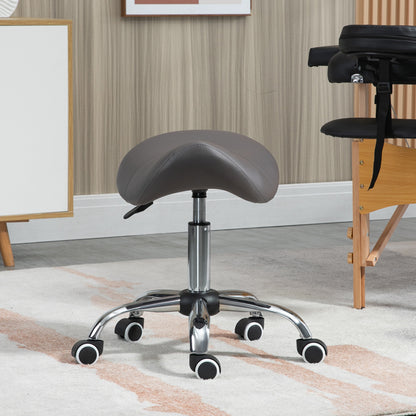 HOMCOM Cosmetic Stool 360\'c2\'b0 Rotate Height Adjustable Salon Massage Spa Chair Hydraulic Rolling Faux Leather Saddle Stool, Grey