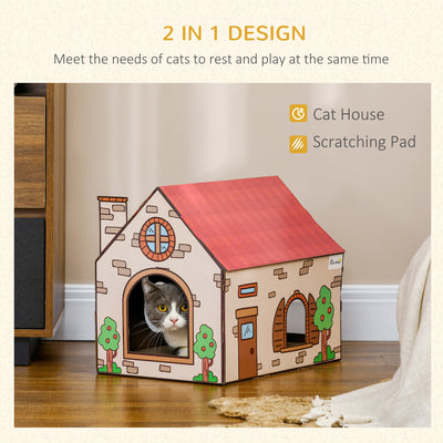PawHut Two-In-One Cat House, Cat Scratching Board with Scratcher, Catnip, Cat Cardboard Scratcher for Indoor Cats 