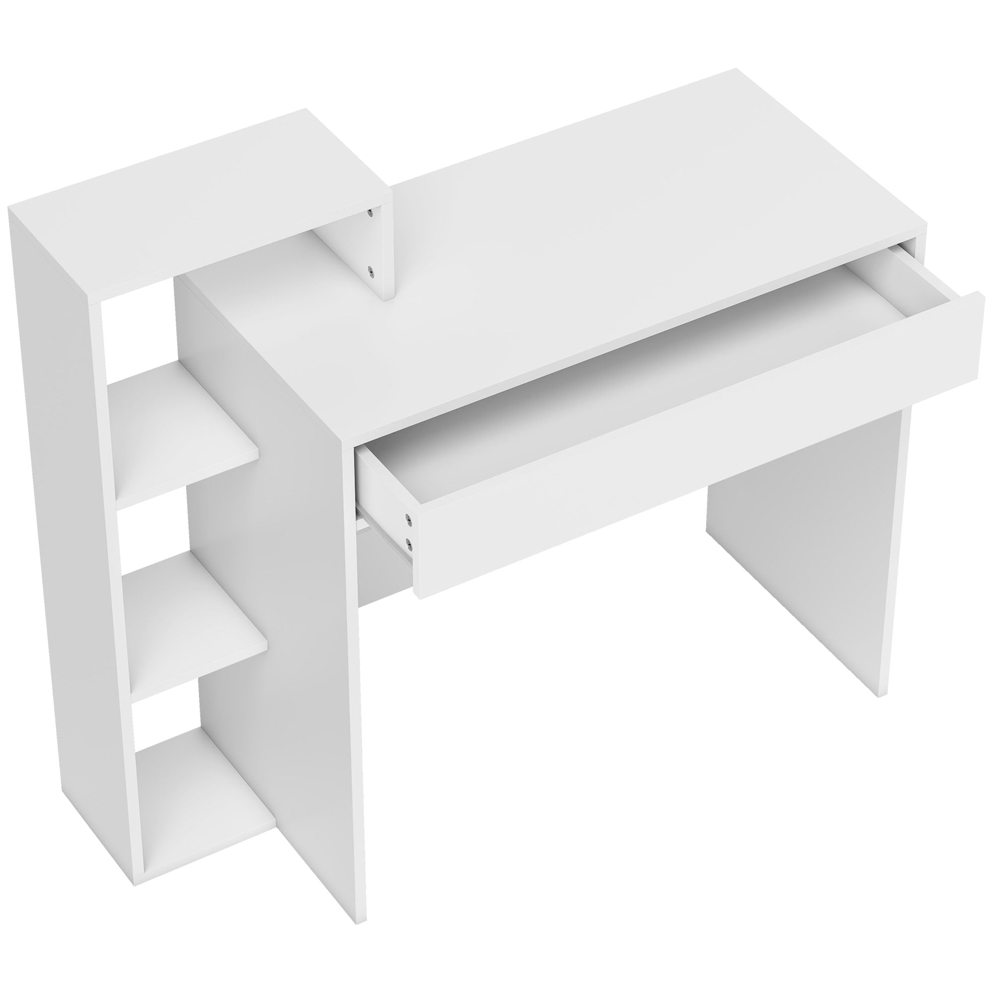 HOMCOM Desk with Storage, Computer Desk with 3 Open Shelves and Drawer, Workstation, Computer Table, White 