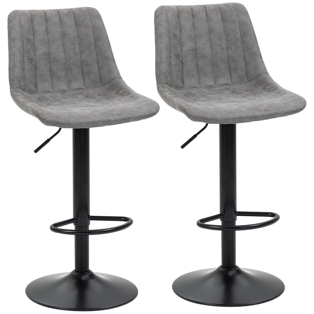 HOMCOM Bar Stools Set of 2, Swivel Counter Height Barstools with Back, Adjustable Bar Chairs, Breakfast Dining Stools for Kitchen Island Counter with Adjustable Steel Footrest & Base, Grey 