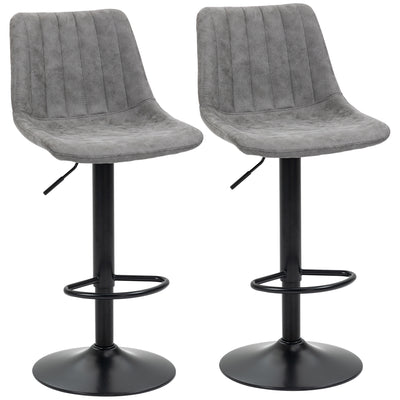 HOMCOM Bar Stools Set of 2, Swivel Counter Height Barstools with Back, Adjustable Bar Chairs, Breakfast Dining Stools for Kitchen Island Counter with Adjustable Steel Footrest & Base, Grey 