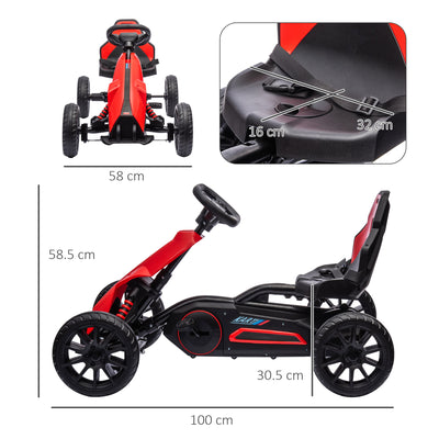 HOMCOM Kids Pedal Go Kart, with Adjustable Seat, EVA Wheels, Seat, Handbrake - Red 