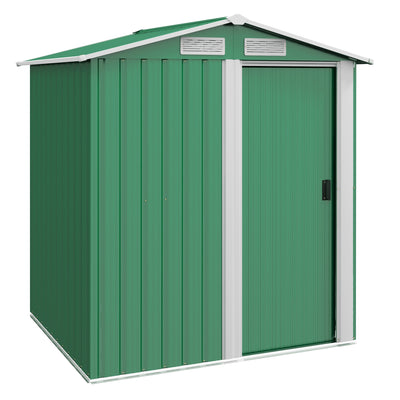 Outsunny Garden Metal Tool Storage Shed with Sliding Door, Sloped Roof and Floor Foundation, 152 x 132 x 188cm, Green 