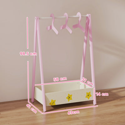 AIYAPLAY Baby Clothing Rack with Hangers, Storage Shelf for Bedroom, Star Theme, for Ages 3-6, Pink 