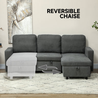 HOMCOM L Sofa Bed, with Storage - Charcoal Grey 