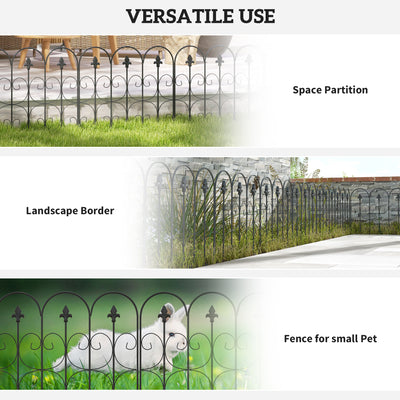 Outsunny Decorative Garden Fencing, 5PCs Outdoor Picket Fence Panels, Rustproof Metal Wire Landscape Flower Bed Border Edging Animal Barrier, Black 