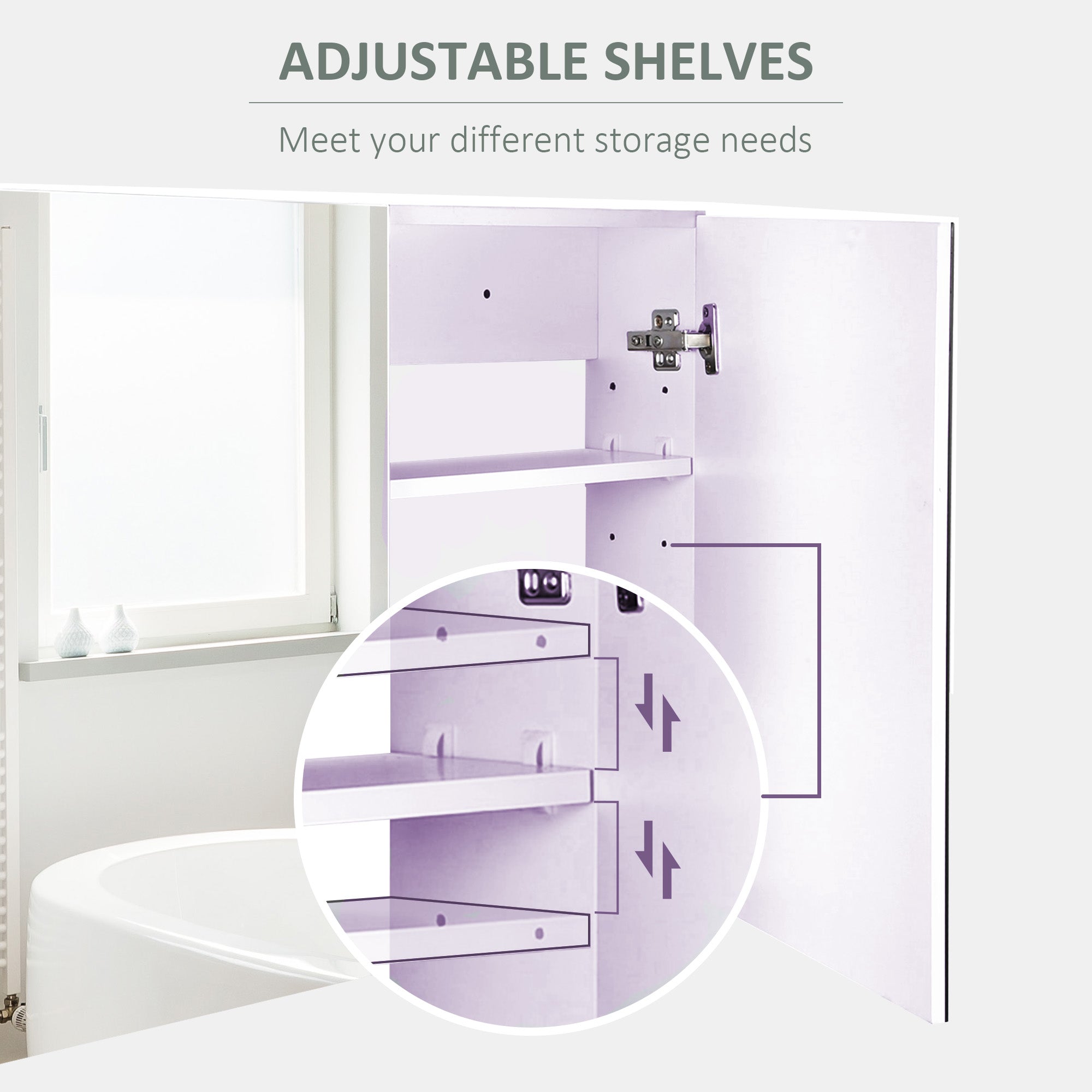 HOMCOM Double Door Wall Mounted Glass Mirror Cabinet Modern Storage Unit Bathroom Shelf Organiser Waterproof Wooden Frame 80Wx15Dx60H(cm) 