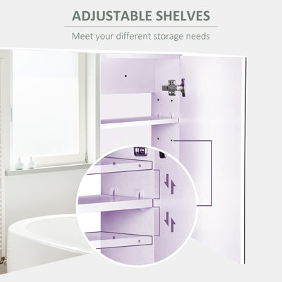 HOMCOM Double Door Wall Mounted Glass Mirror Cabinet Modern Storage Unit Bathroom Shelf Organiser Waterproof Wooden Frame 80Wx15Dx60H(cm) 