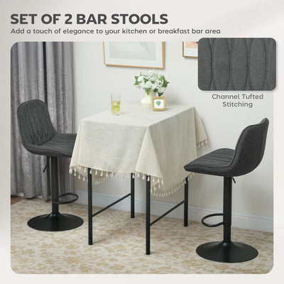 HOMCOM Set of Two Linen-Look Bar Stools - Charcoal Grey 