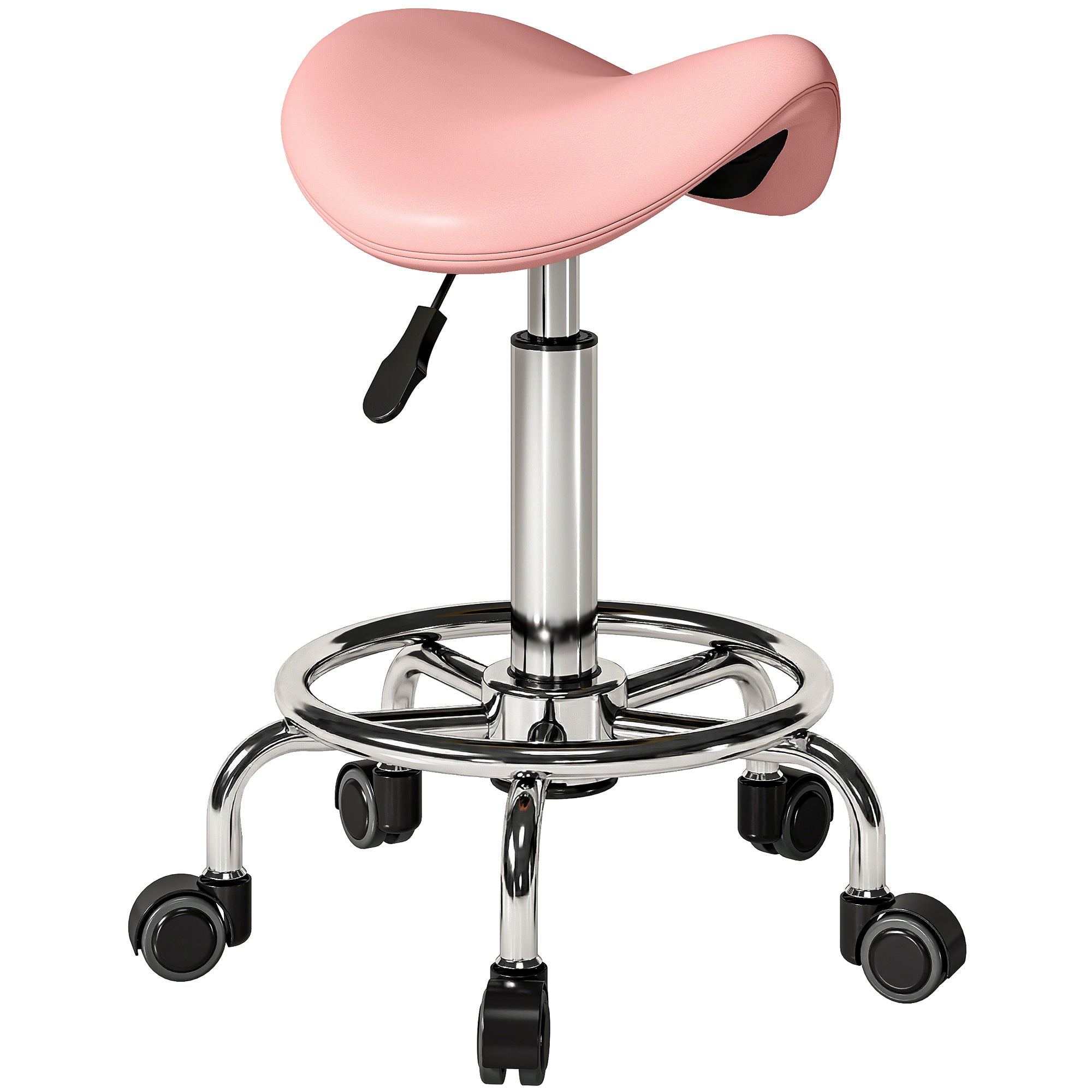 HOMCOM Salon Saddle Stool, Rolling Saddle Chair for Massage, Spa, Clinic, Beauty, Hairdressing and Tattoo, Pink 