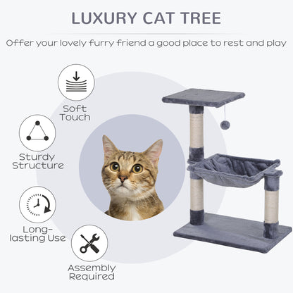 PawHut Cat Scratch Post with Bed Cat Tree for Indoor Cats Sisal Scratching Posts Hammock Kitty Activity Centre Grey 