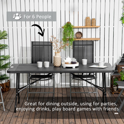 Outsunny Folding Garden Dining Table for 6, Rectangular Outdoor Dining Table with HDPE Tabletop, Foldable Garden Table with Steel Frame for Balcony, Porch, Charcoal Grey 