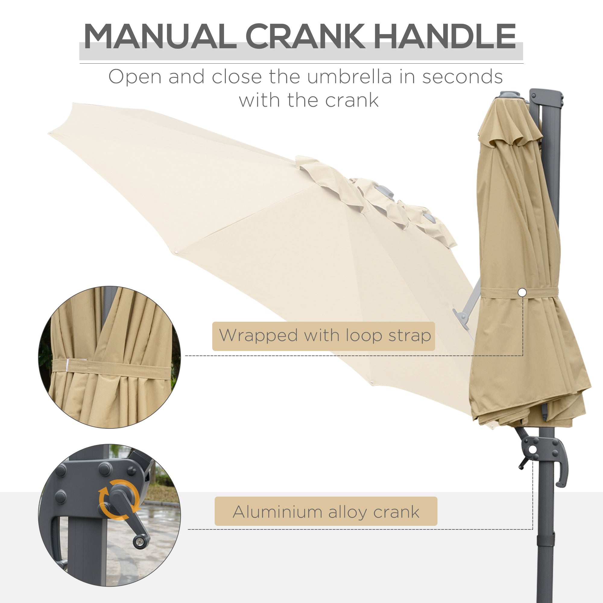 Outsunny 4.5\'c2\'a0m Patio Parasol, Large Double-Sided Rectangular Garden Umbrella with Crank Handle, 360\'c2\'b0 Cross Base for Bench, Outdoor, Khaki