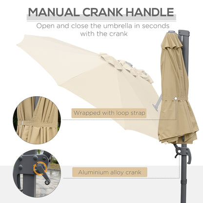 Outsunny 4.5\'c2\'a0m Patio Parasol, Large Double-Sided Rectangular Garden Umbrella with Crank Handle, 360\'c2\'b0 Cross Base for Bench, Outdoor, Khaki