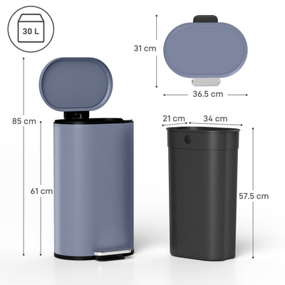 HOMCOM 30 L Modern Curved Kitchen Bin - Grey 