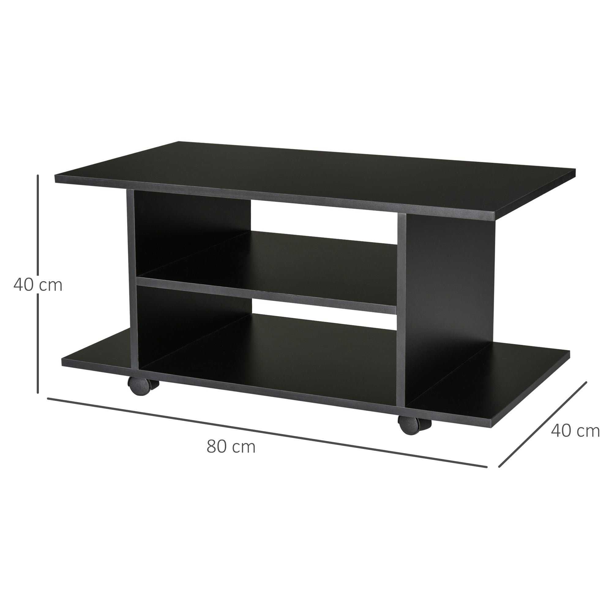 HOMCOM Modern TV Cabinet Stand Storage Shelves Table Mobile Bedroom Furniture Bookshelf Bookcase Black 