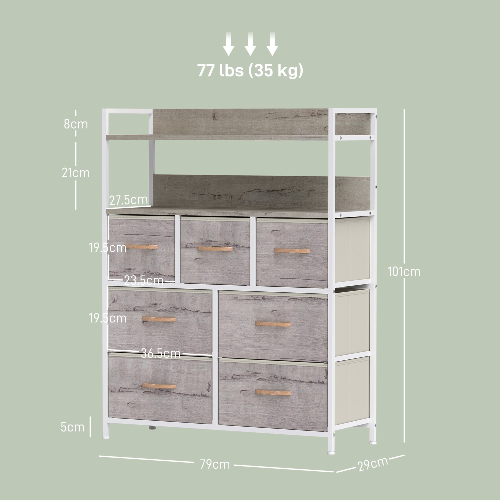 HOMCOM Rustic Chest of Seven Fabric Drawers - Natural Wood Finish 