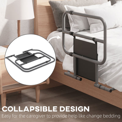 HOMCOM Folding Bed Rail for Elderly Adults, Bed Assist Rail with Storage Pocket for Disabled, Pregnant, Black 