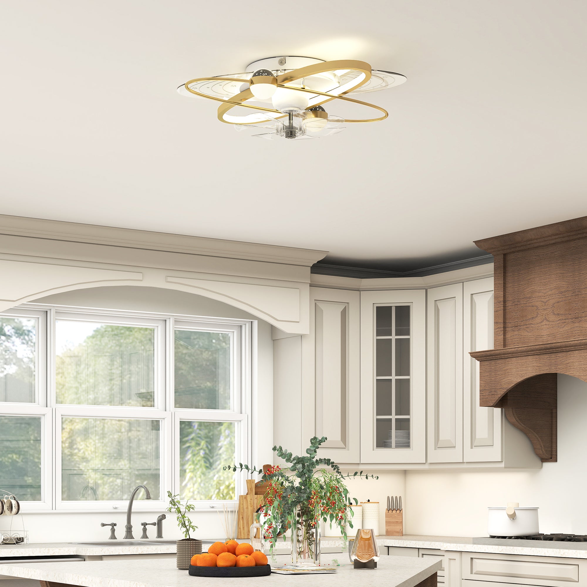 HOMCOM Ceiling Fan with Light and Remote, 3 Colour Temperatures, LED Mount Ceiling Fan Light for Bedroom, Gold Tone 