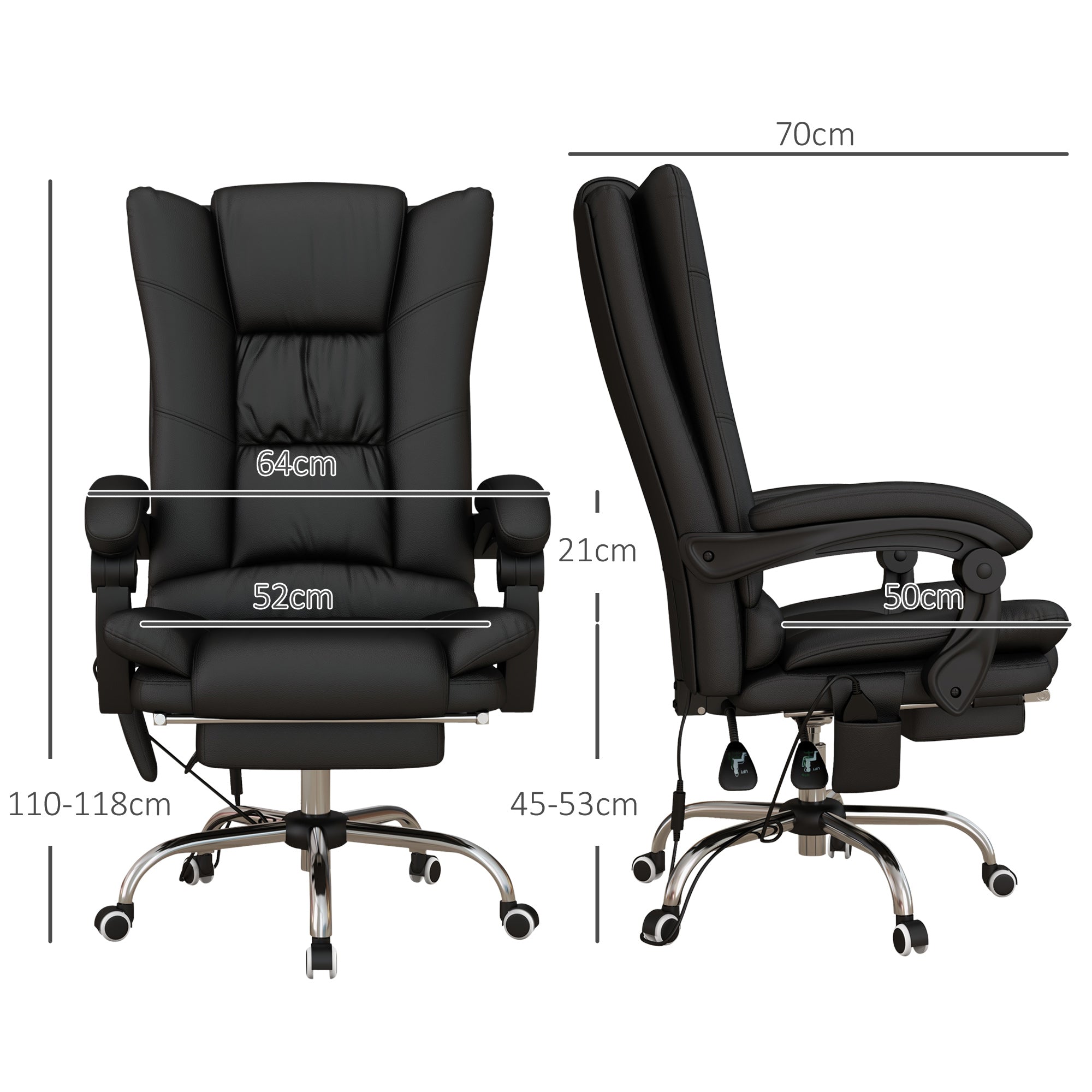 Vinsetto High Back Vibration Massage Office Chair, Heated Reclining PU Leather Computer Chair with 135\'c2\'b0 Reclining Back and Footrest, Black