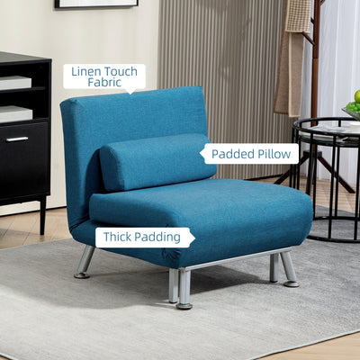 HOMCOM Single Linen-Look Sleeper Chair - Blue 