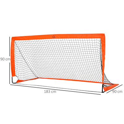 HOMCOM Set of 2 Football Goal Net 6 x 3 ft Foldable Outdoor Sport Training Teens Adults Football with Carrying Bag Orange 