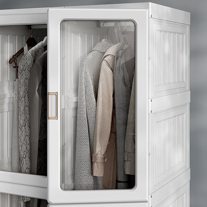 HOMCOM Portable Clothes Wardrobe for Bedroom, Foldable Clothes Organiser with Cube Storage, Hanging Rods, Magnet Doors, White