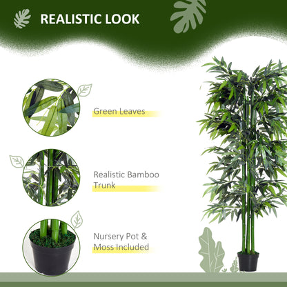 Outsunny 6ft Artificial Bamboo Tree Plant Greenery in A Pot for Home Office Planter 1.8M 