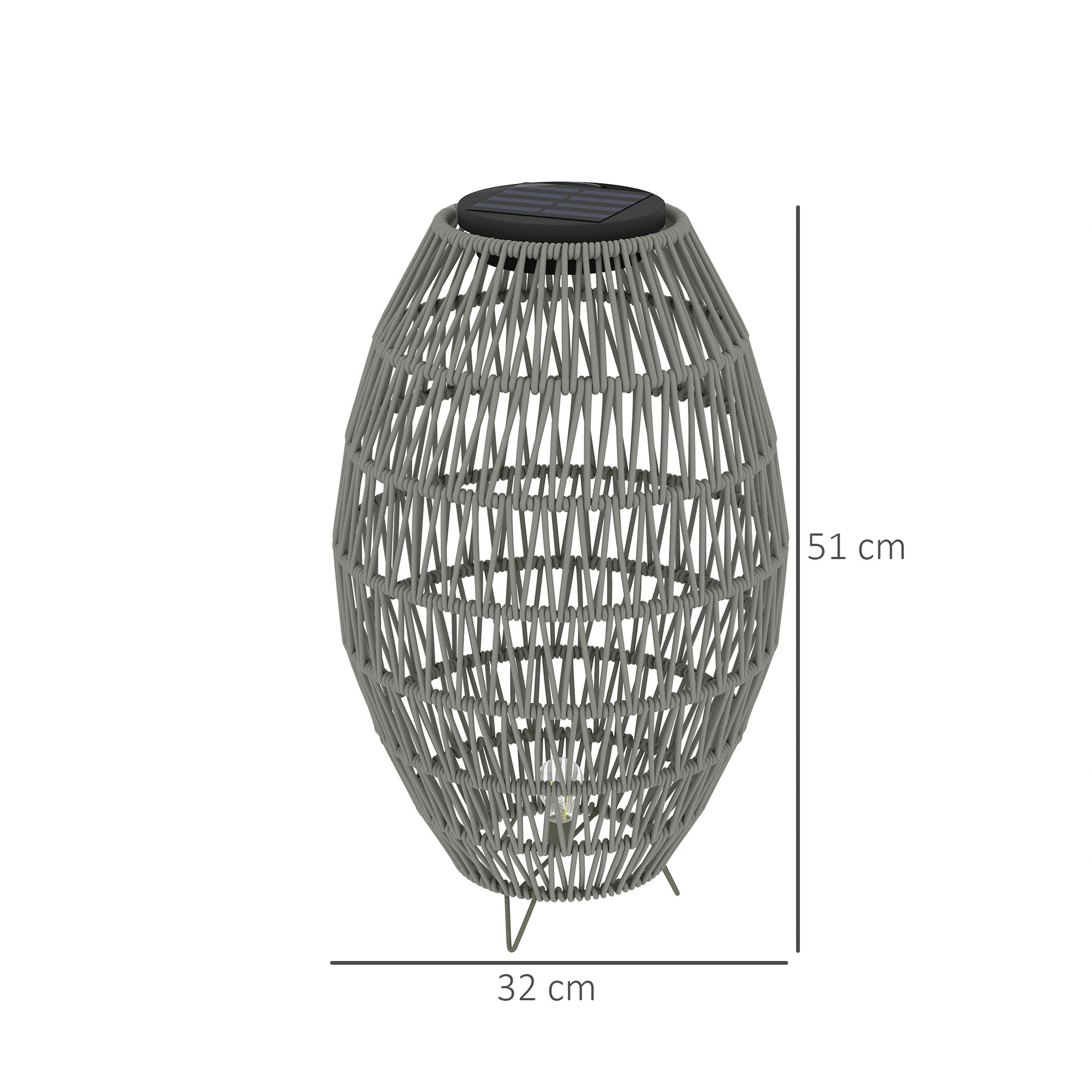 Outsunny Rattan Solar Lamp, Garden Solar Lantern with Auto On/Off Light, IP44 Waterproof, Decorative Outdoor Rattan Lamp for Porch, Pathway, Grey 
