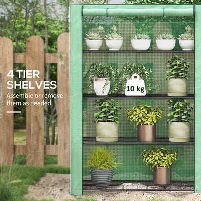 Outsunny 4 Tier Mini Greenhouse with Reinforced PE Cover, Portable Indoor Outdoor Green House with Roll-up Door and Wire Shelves, 170H x 120W x 50Dcm, Green 