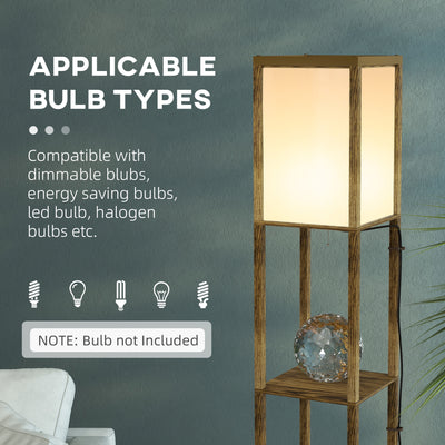 HOMCOM Modern Shelf Floor Lamp with Dual Ambient Light, Standing Lamp Living Room, Bedroom, 156cm, Brown 