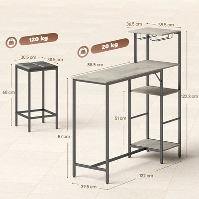 HOMCOM 3 Piece Breakfast Bar Table and Stools Set, Washed Grey 