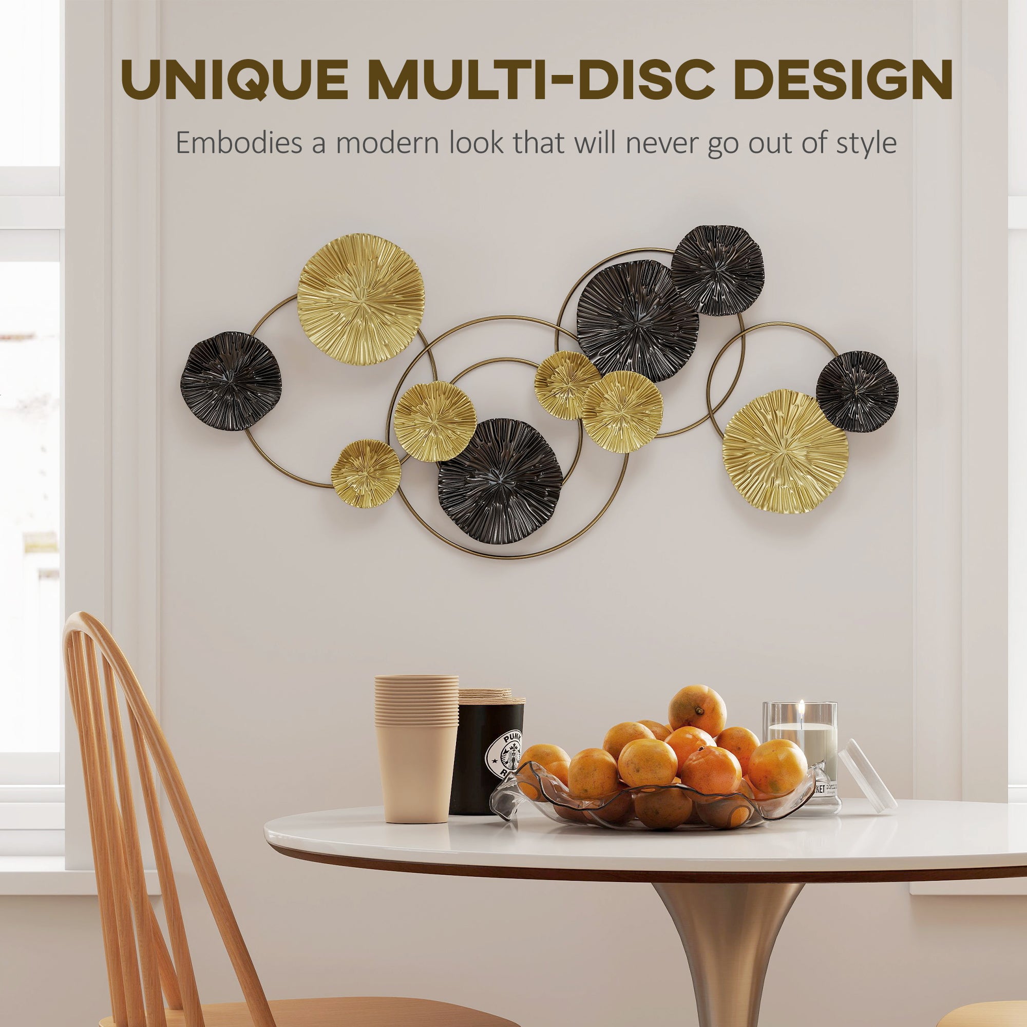 HOMCOM Metal Wall Art, Modern Hanging Wall Decor with Multi-Disc Design for Living Room 