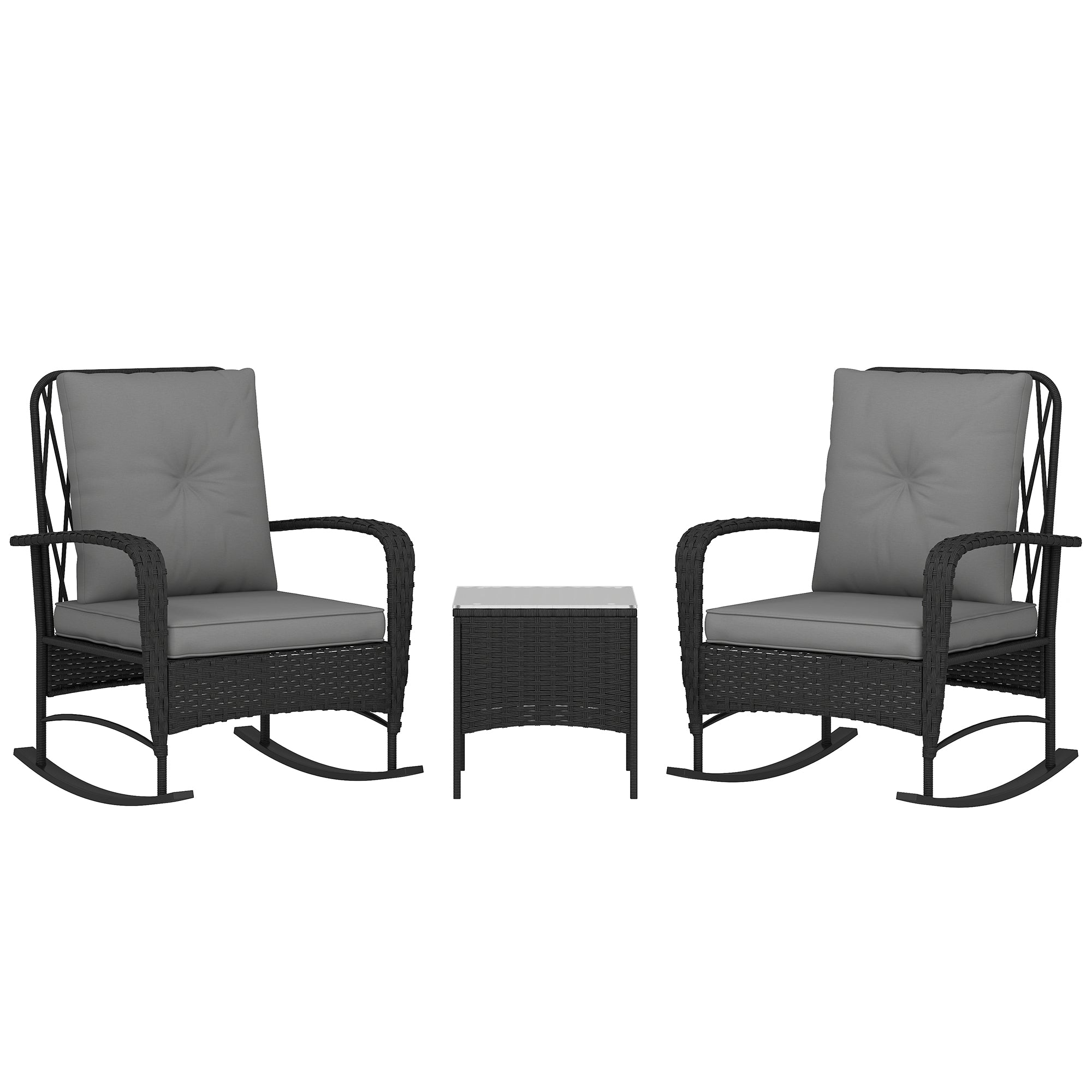 Outsunny Three-Piece Rocking Chair Rattan Bistro Set - Black 